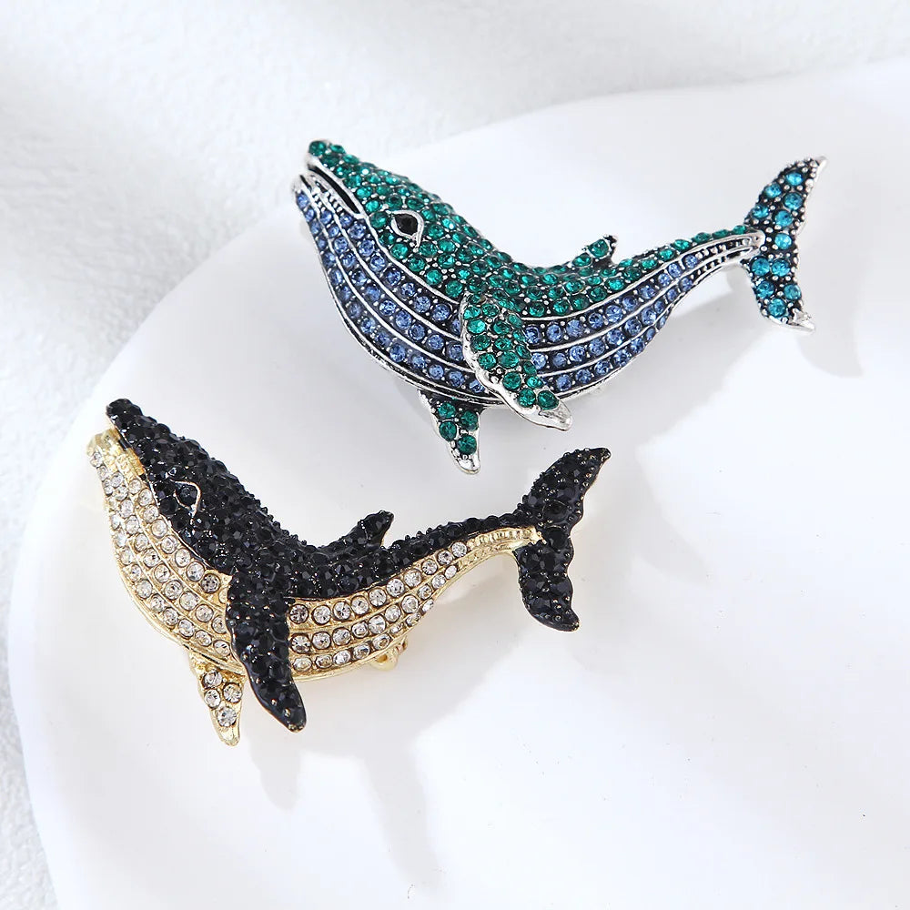 Vintage Style Dolphin Brooch Woman's Fashion Jewelry Pendant with Crystal Rhinestone Perfect for Party Wedding Gift