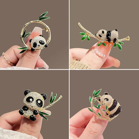 Cute Panda Bamboo Brooch for Men Women Fashion Animal Pin Trendy Summer Holiday Jewelry Accessory