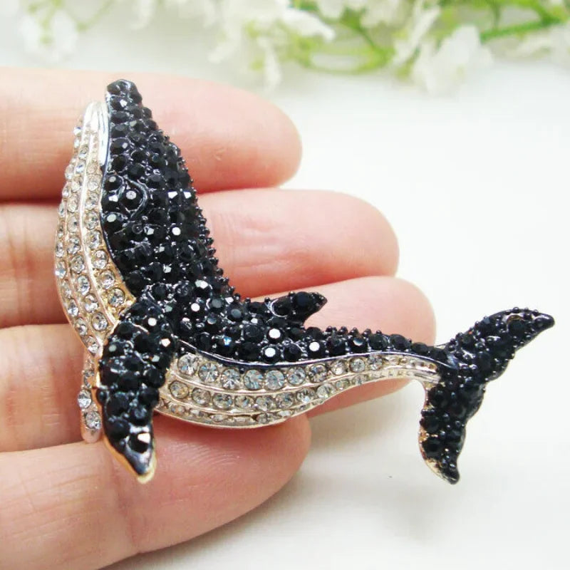 Vintage Style Dolphin Brooch Woman's Fashion Jewelry Pendant with Crystal Rhinestone Perfect for Party Wedding Gift