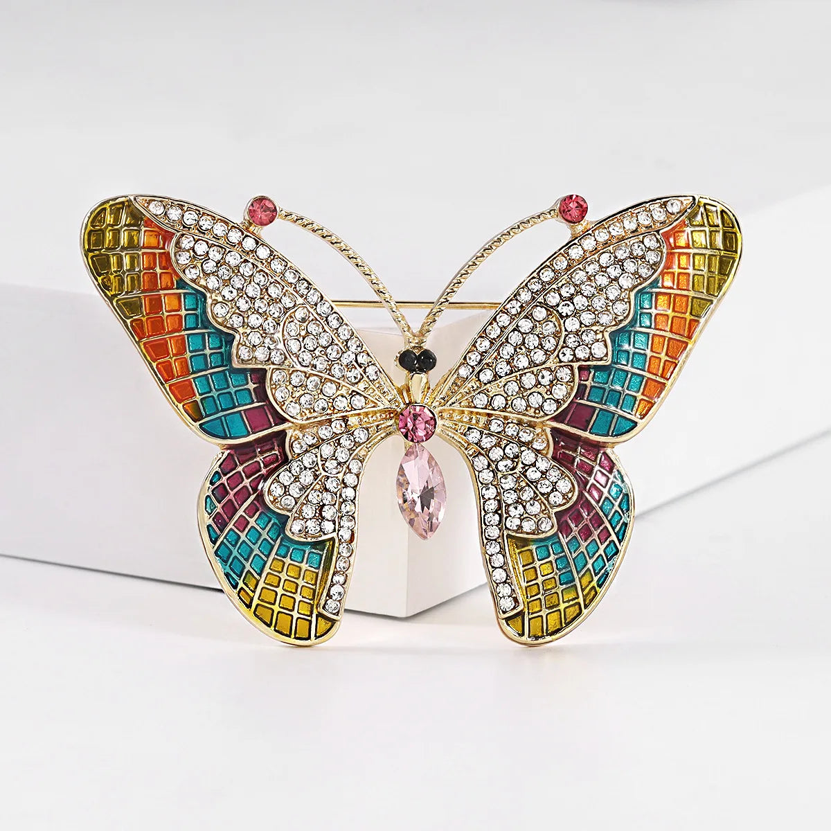 Colorful Luxury Rhinestone Butterfly Brooch for Women Casual Party Office Suit Coat Jewelry Metal Pin Eye Catching Design